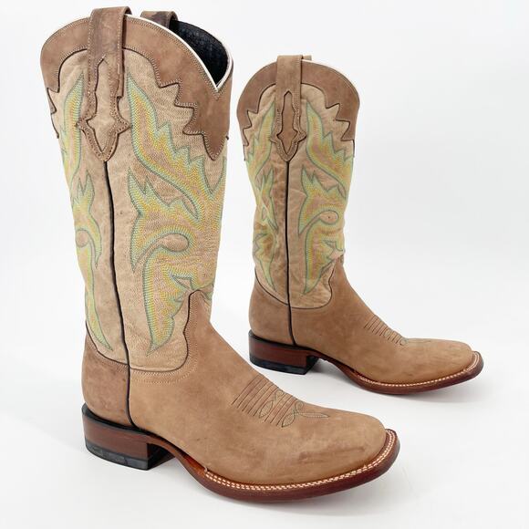 Lucchese Women’s 8.5 Beige Tan Leather Square Toe Western Cowgirl Horseman Boots - Picture 1 of 14